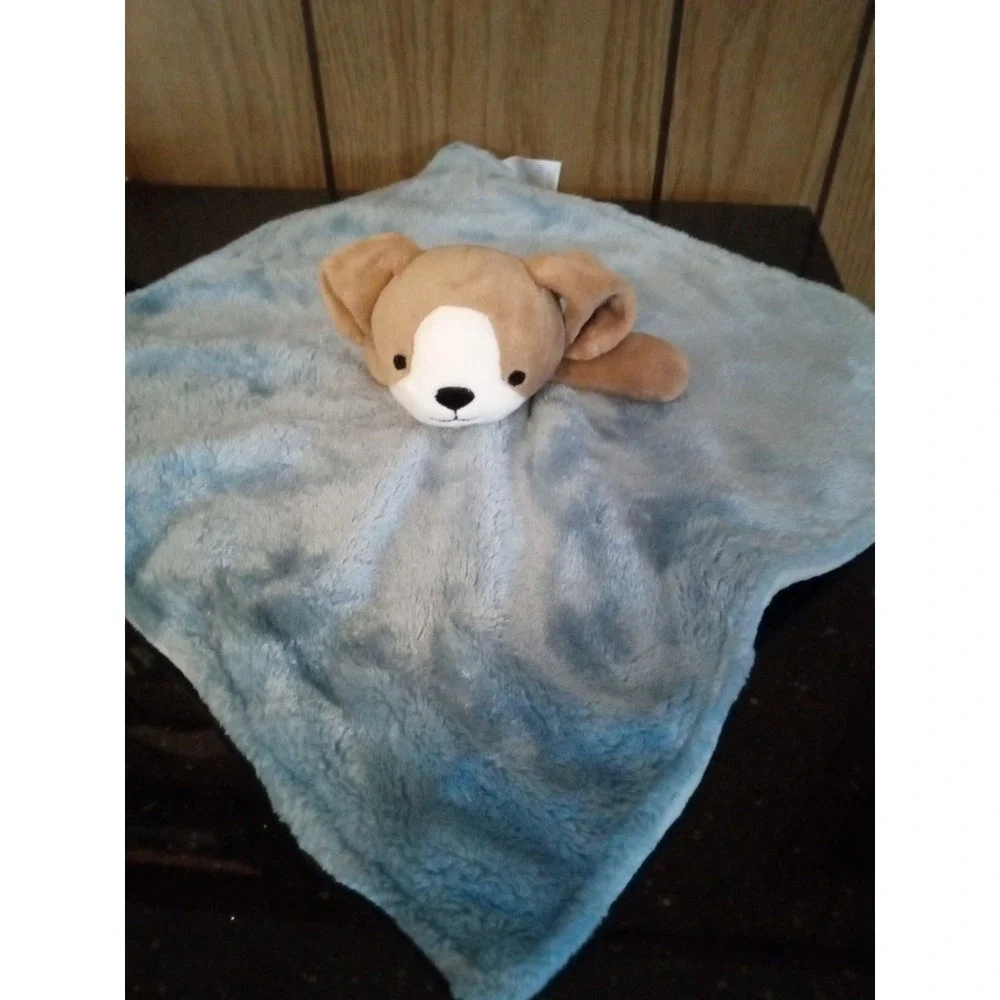 Carters Blue Puppy Dog Lovey Security Blanket Plush Tan White Infant 14